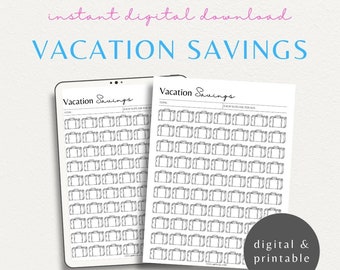 Vacation Savings Challenge Printable Template | Holiday Travel Savings Goal Digital Planner | Minimalist Cruise Trip Savings Goal Jar