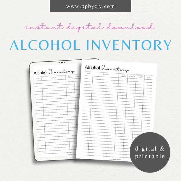 Alcohol Inventory Supply Tracker Printable Template | Liquor Spirits Product Inventory Sheet | Minimalist Bartender Beer Inventory Log