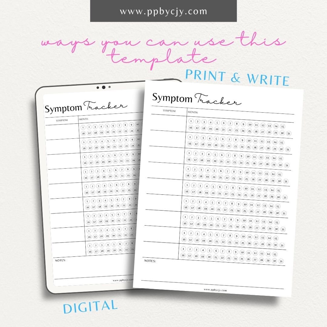 Health Symptom Tracker Medical Symptom Monitoring Planner Printable Chronic Illness Symptom ...