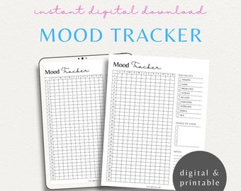 Mood Tracker Printable Template | Mood Journal | Emotion Tracker | Wellness Planner | Mental Health Printable | Self Care Log