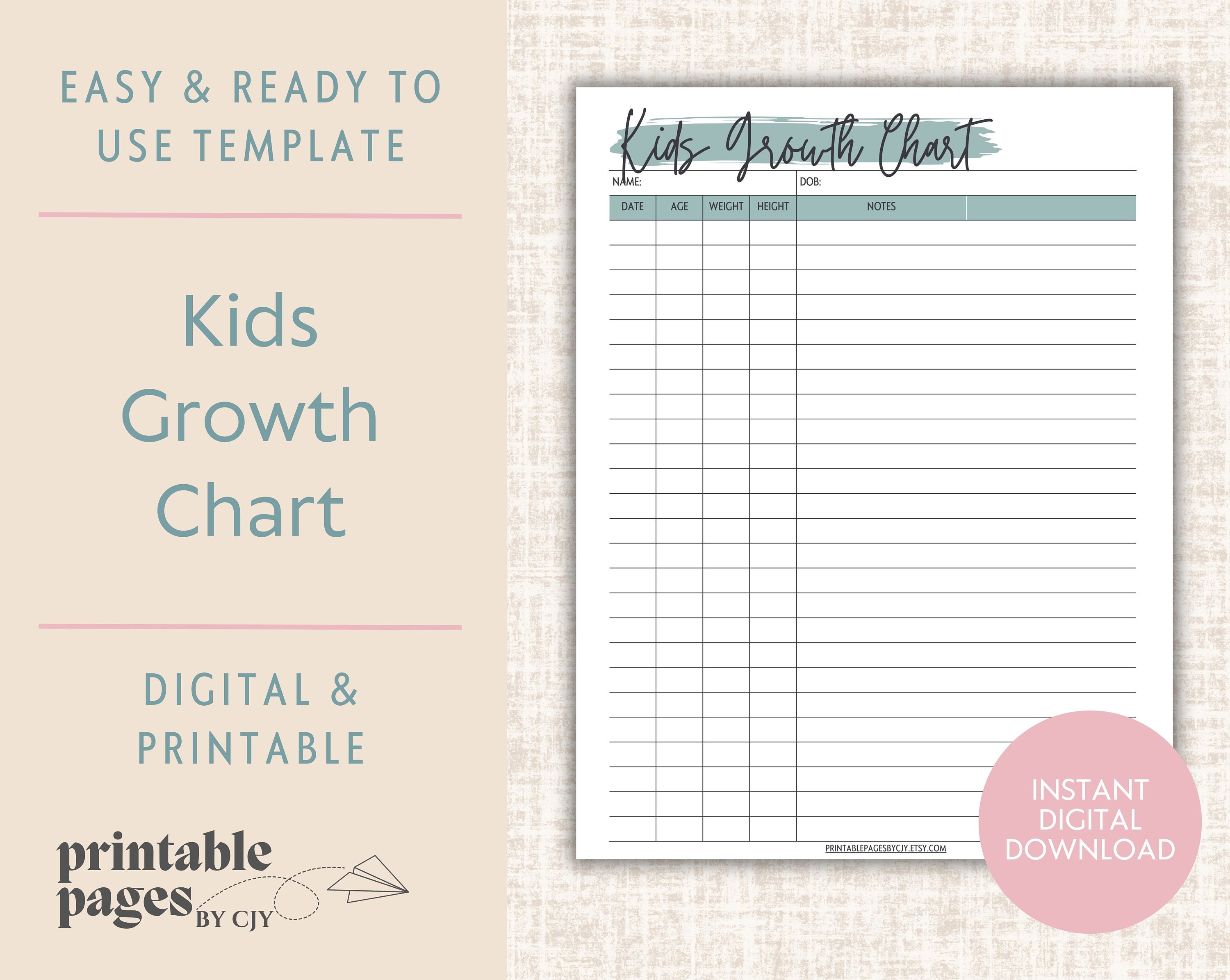Kids Growth Chart Child Growth Tracker Kid Size and Height Etsy
