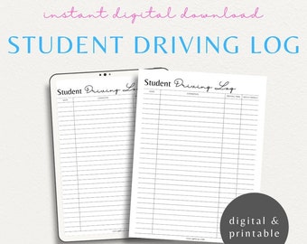Student Driving Log | Teen Driver Training Supervision Record | New Driver Education Practice Sheet | Driving Learner Progress Journal