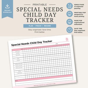 Dagtracker voor kinderen met speciale behoeften | Dagblad met dagelijkse activiteiten en verzorging (digitale download)