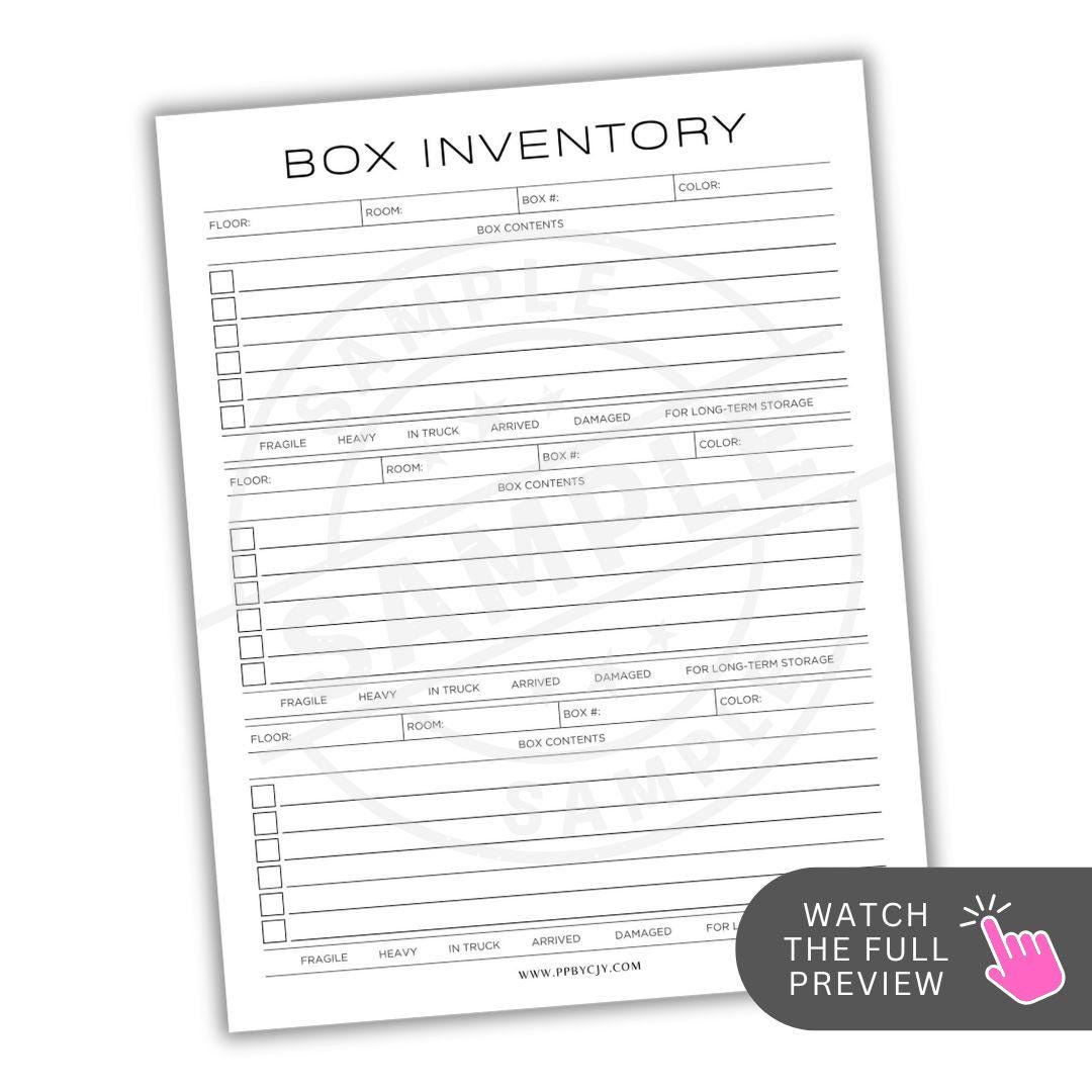 Moving Box Inventory List 10 Page Bundle | Packing Box Contents ...