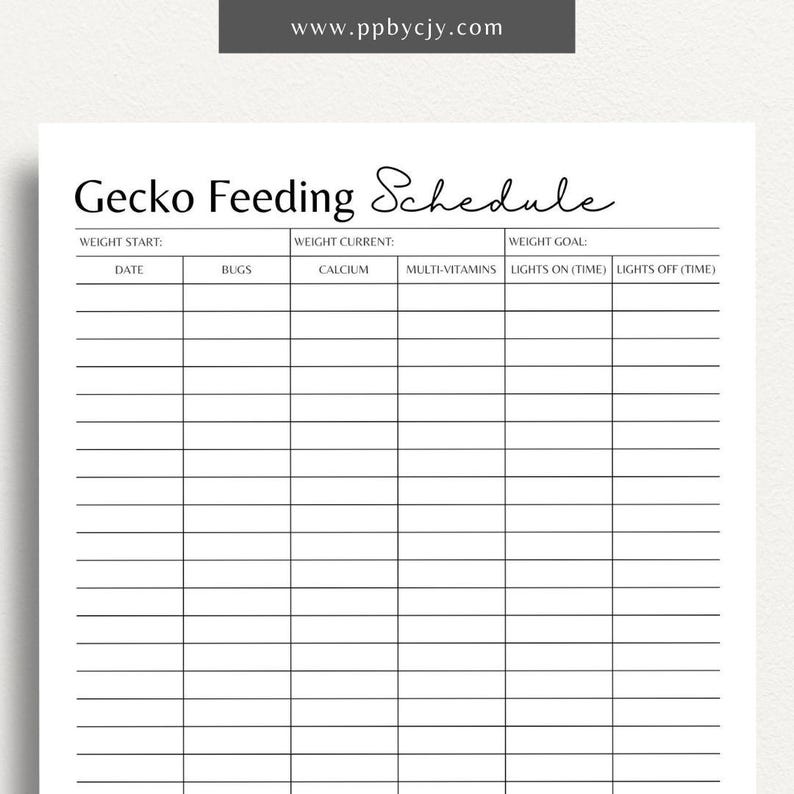 Picture of Gecko Feeding Schedule Printable | Pet Care Log | Reptile Nutrition ...
