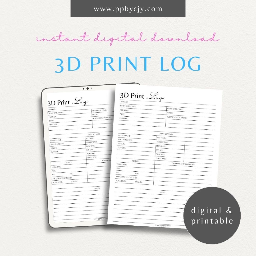 3D Print Log Printable Template Digital Download 3D Printing Tracker ...