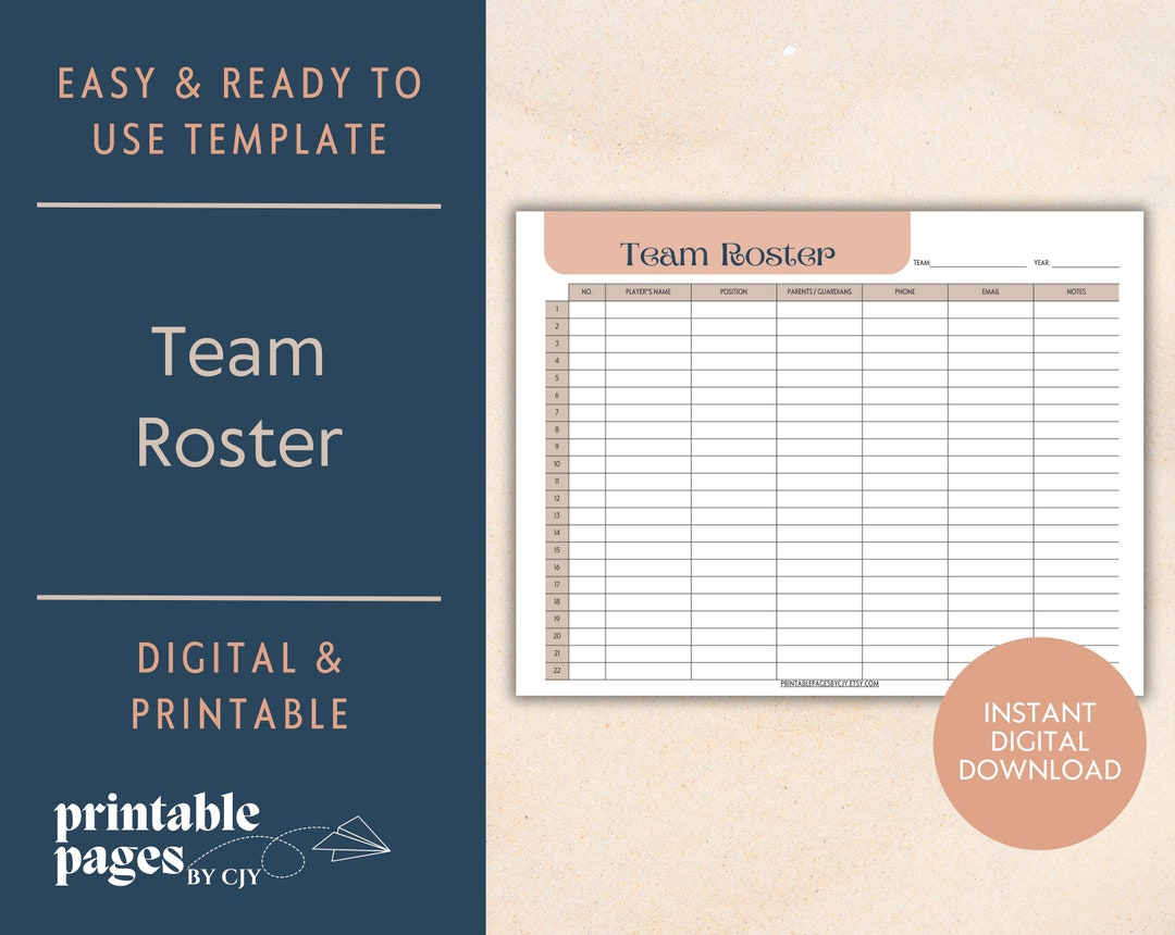 School Sports Team Roster Form Printable Template Boho Style - Etsy ...