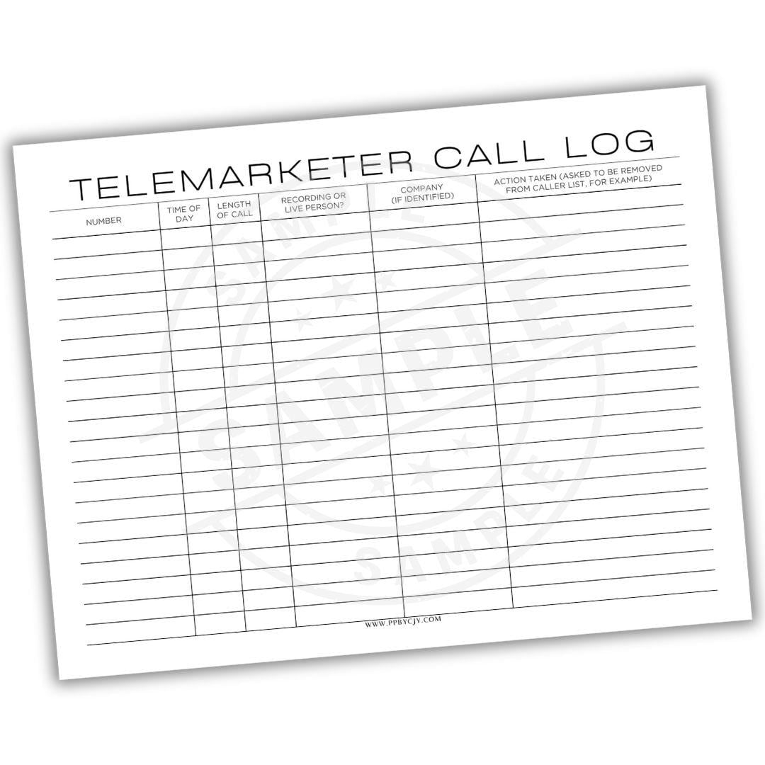 Telemarketer Call Log Printable Template | Track Telemarketing Calls ...