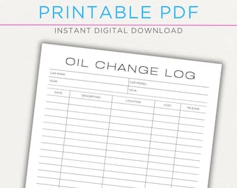 Printable Oil Change Log - Etsy