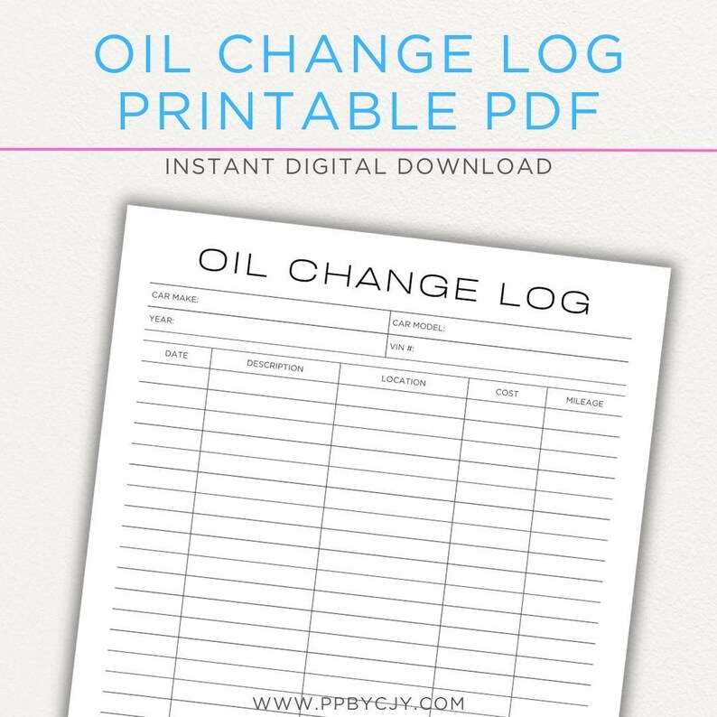 Vehicle Oil Change Log Printable | Car Maintenance Tracker | Auto Service Record | Digital ...