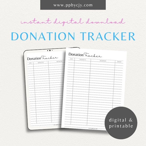 Church Donations Tracker Financial Planner Printable Template | Yearly Charitable Donations Giving Back Log | Tithe Charity Donation Log