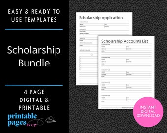 Scholarship College Student Planner Printable Template Bundle | Grad School Budget Financial Planner | Scholarship Student Finance Planner