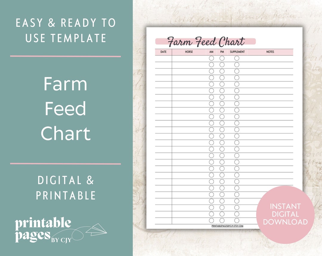 Farm Feed Chart Horse Feeding Log Equine Feeding Schedule Etsy