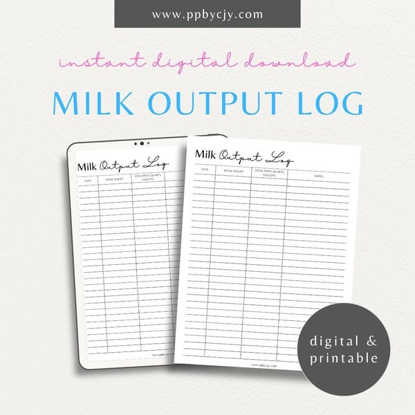 Milk Output Log | Cattle Records | Farm Planner | Homestead Cattle Care Tracker | Cow Milking Tracker | Livestock Management