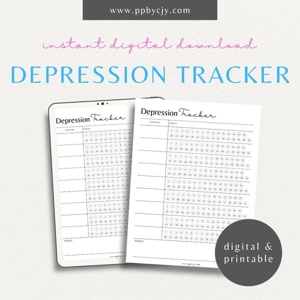 Depression Tracker Printable Template | Mood Journal | Emotion Tracker | Wellness Planner | Mental Health Printable | Self Care Log