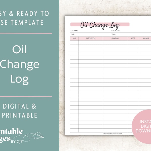 Oil Change Log Etsy