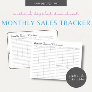 Afdrukbare sjabloon maandelijkse verkooptracker | Digitale download | Logboek verkoopprestaties | Zakelijke inkomstentracker | Verkoopdoelplanner