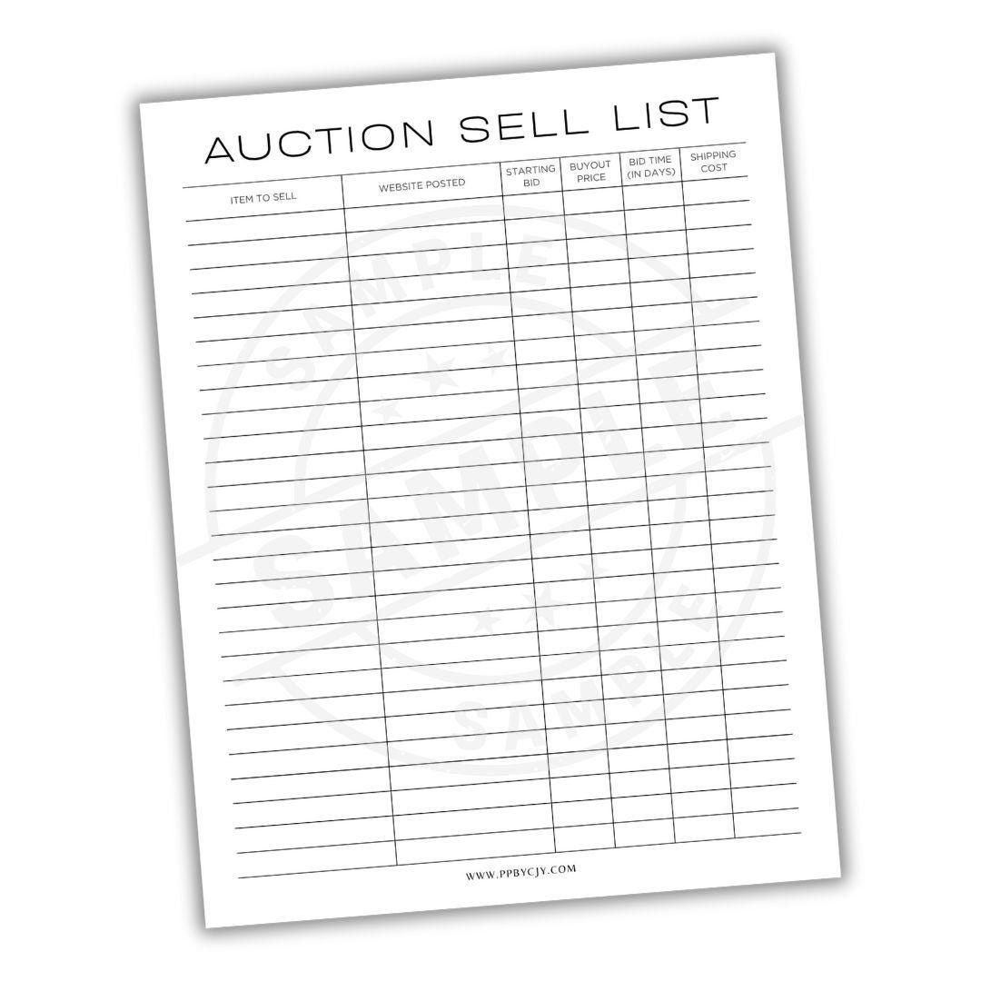 Items Sold Form Auction Sell List Tracker Printable PDF | Sales Log Template for Garage ...