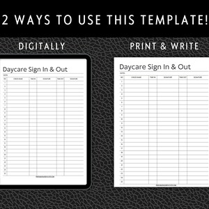 Daycare Sign in Sheet Printable Childcare Check in Form - Etsy