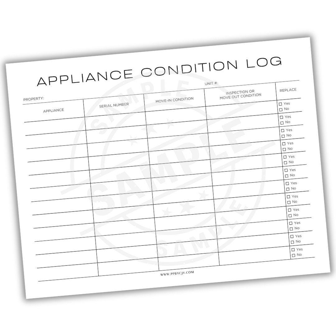 Move In Inlog Rental Appliance Condition Log Printable | Move-in Move-out Appliance ...