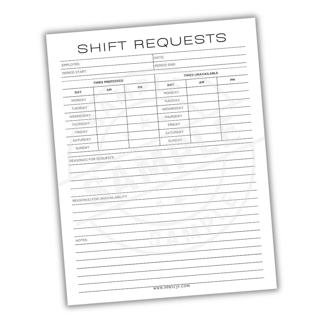 Shift Sign Up Form Employee Shift Request Sheet | Staff Scheduling Form Printable - Etsy