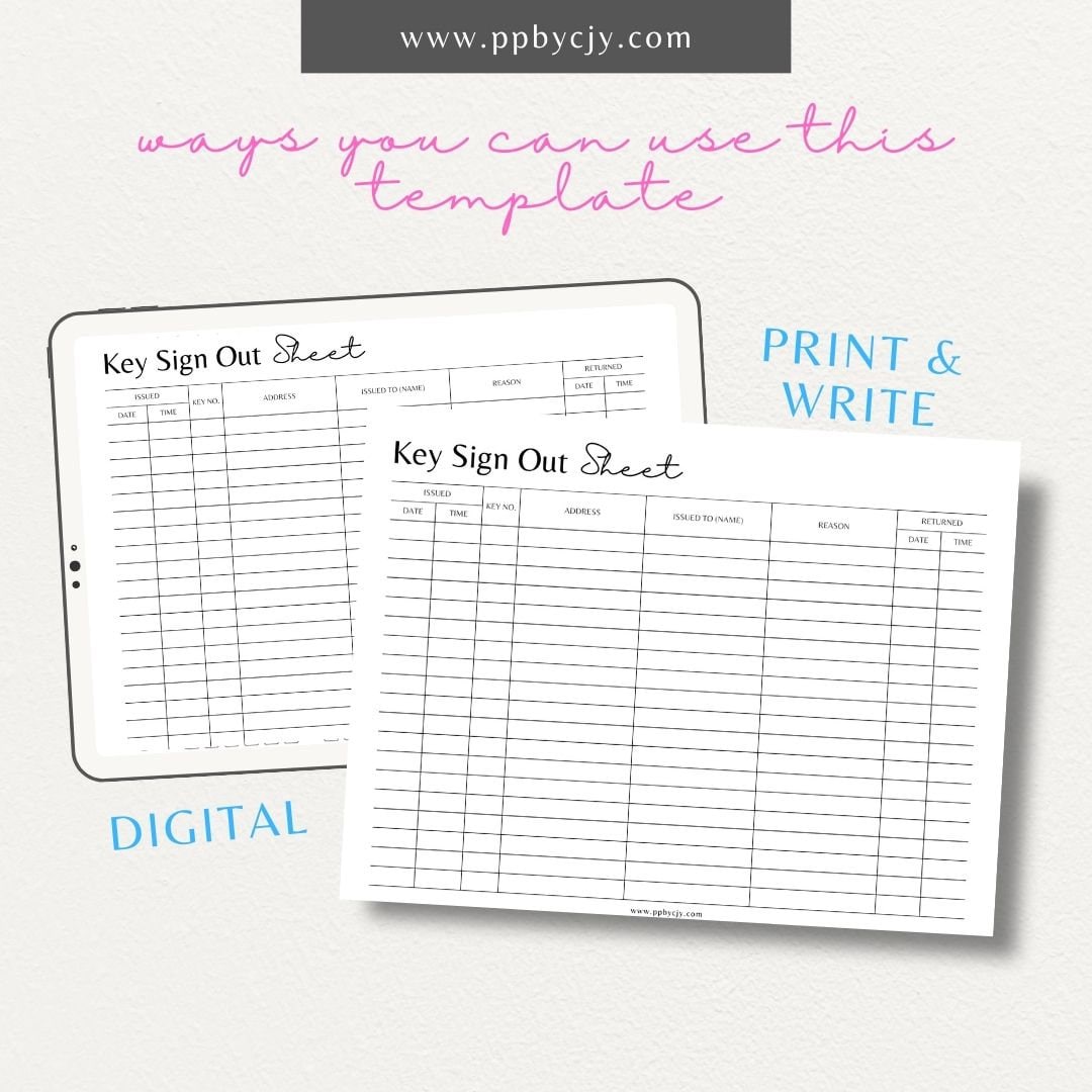 Key Sign Out Tracking Sheet Key Checkout Management Sheet Key ...