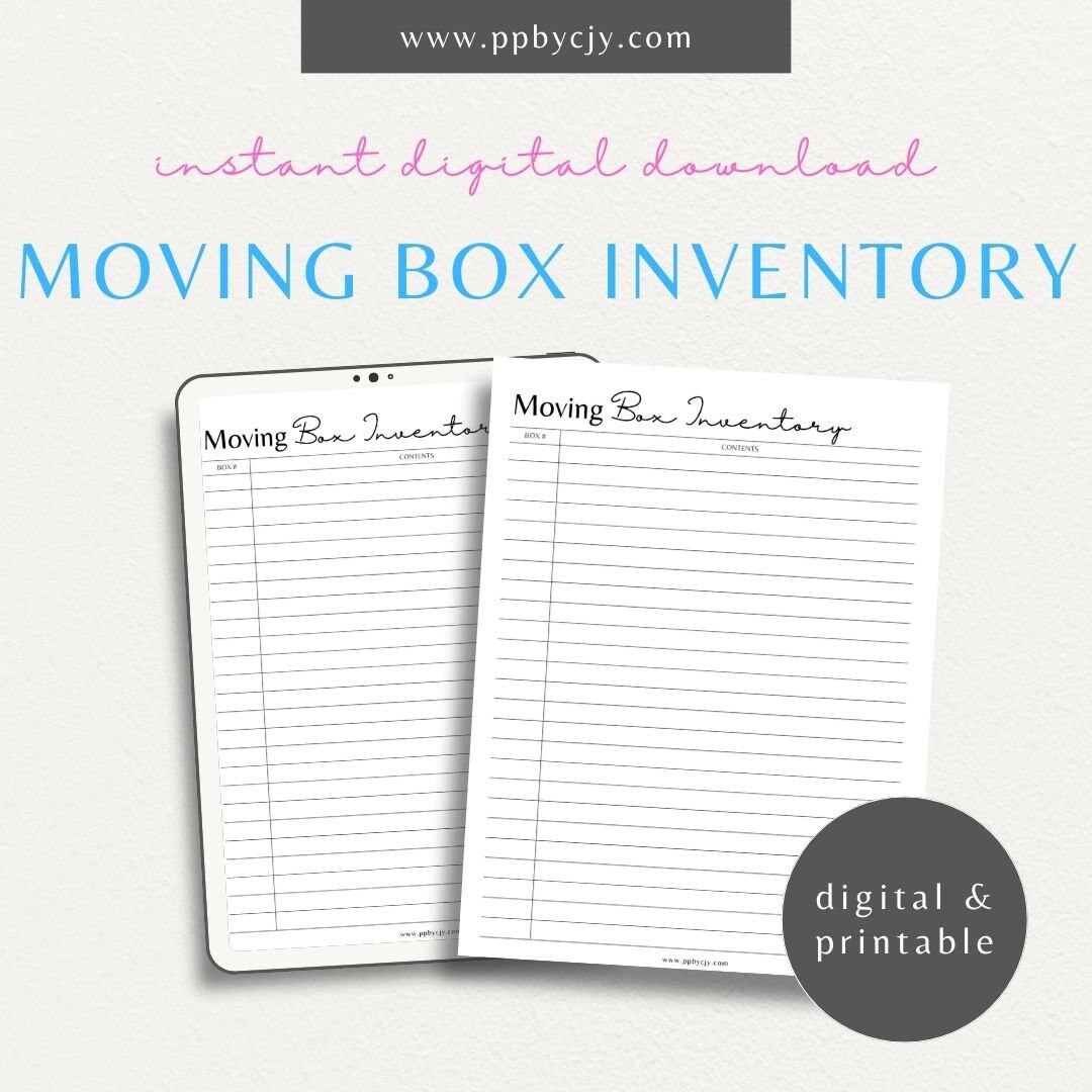 Moving Box Inventory List Packing Box Contents Checklist Moving Box ...