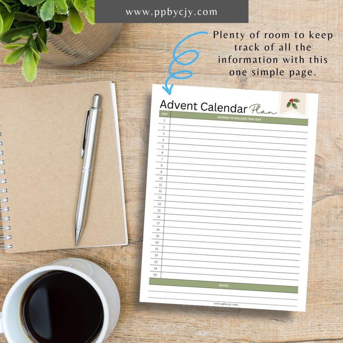 Advent Calendar Planner Printable Countdown to Christmas Digital