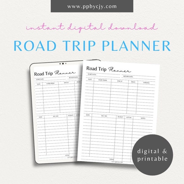 Road Trip Itinerary Travel Printable Template | Family Ultimate Road Trip Printable PDF | Minimalist Family Vacation Digital Planner