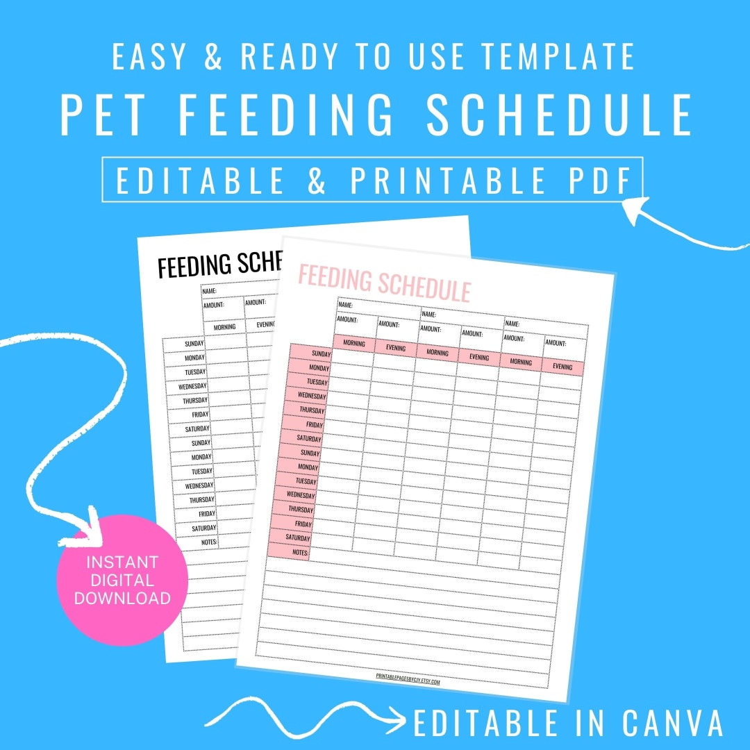 Pet Feeding Schedule Dog Feeding Chart Puppy Feeding - Etsy