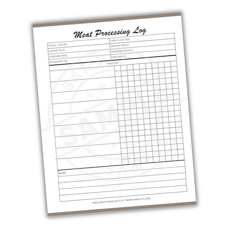 Meat Processing Log | Farm, Hunter & Butchering Tracker (digital ...