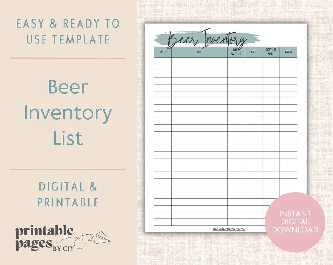 Beer Inventory Alcohol Inventory List Printable Spirits Etsy