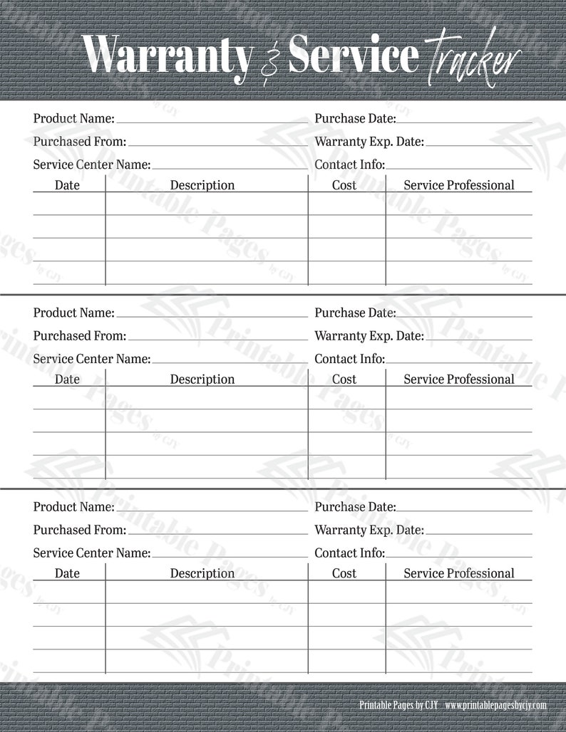 Home Maintenance Warranty Tracker Instant Digital PDF Etsy
