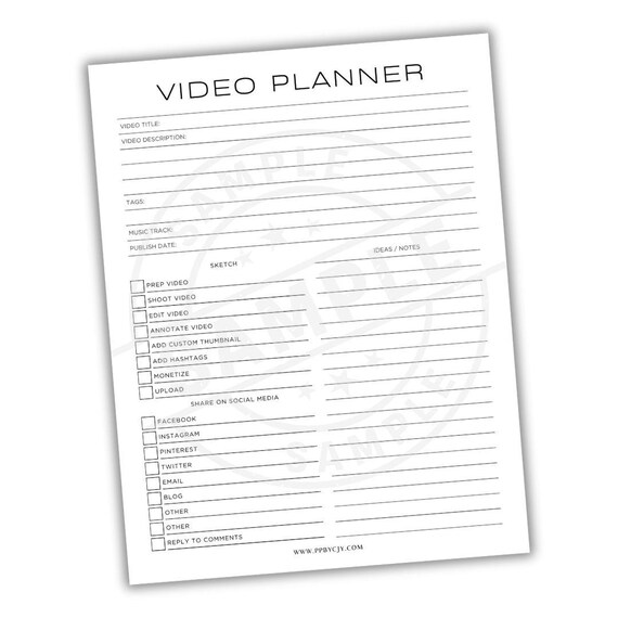Video Content Planner Printable PDF Template | YouTube Planner, Video Marketing Organizer, Influencer Content Strategy, Script Tracker