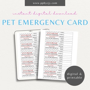 Pet Emergency Information Card | Animal Safety Contact Wallet Card | Dog Owner Contact Card | Cat Pocket ID Card | Pet Home Alone Card
