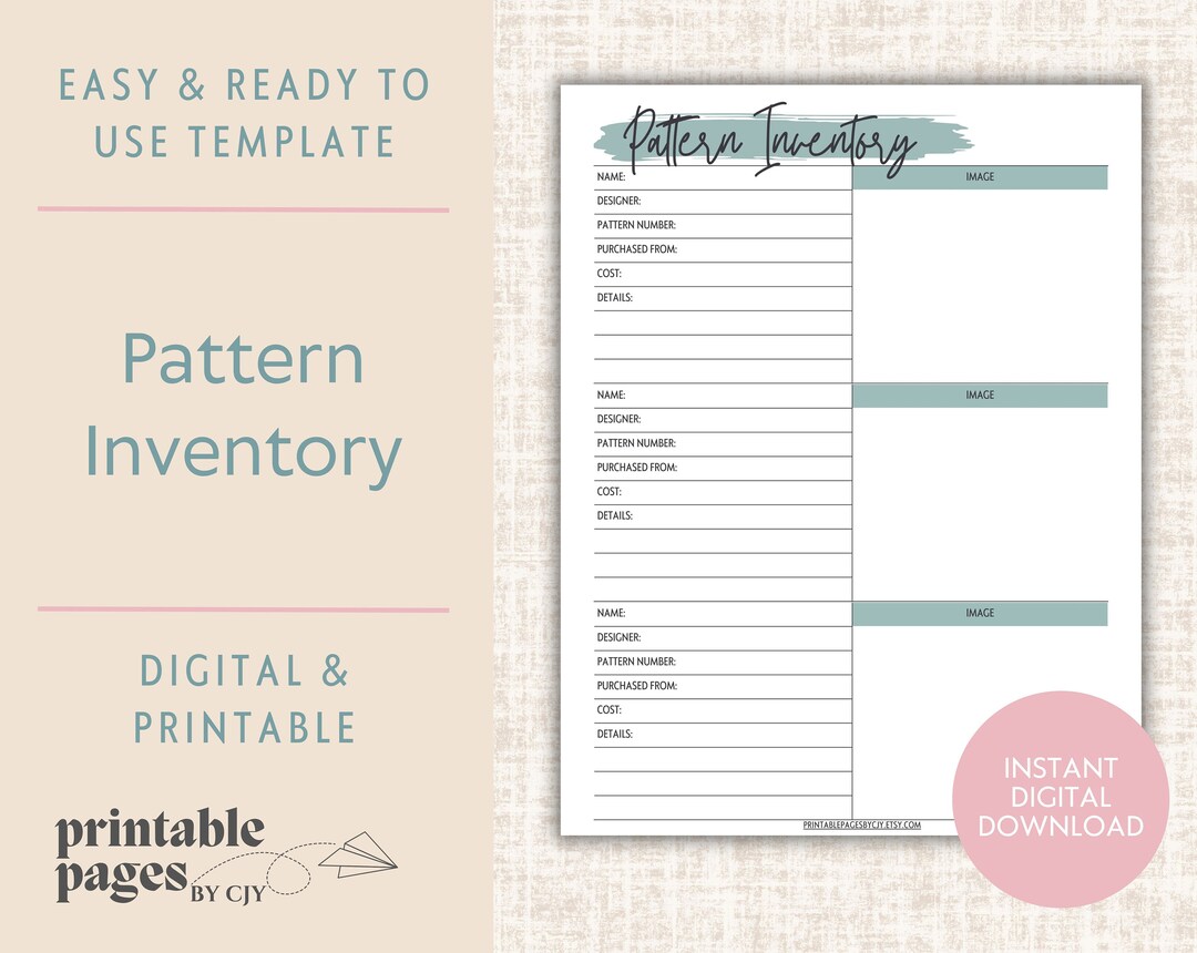 Pattern Inventory Sewing Planner Printable Sewing Tracker Sewing