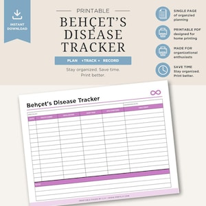 Behcet's Disease Tracker Printable | Symptom Monitoring Chronic Illness Tracker (Digital Download)