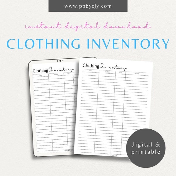 Baby Infant Clothing Inventory Printable Template | Toddler Kids Seasonal Clothes Log Organizing Sheet | Childrens Apparel Closet Tracker