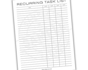 Recurring Task Checklist | Routine Task Chore Tracker | Monthly Task Schedule Organizer | Yearly Household Productivity To Do List