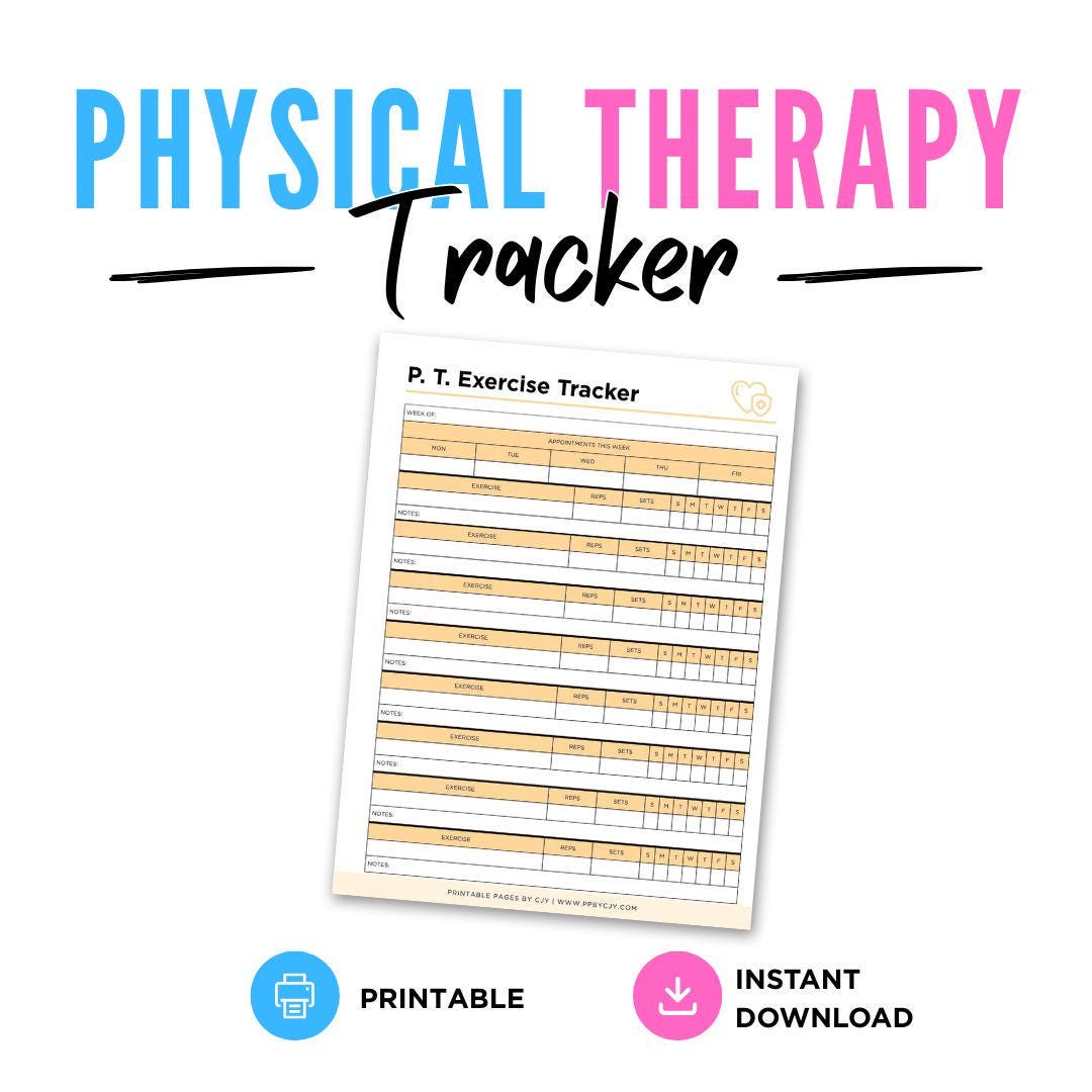 Physical Therapy Exercise Tracker Rehab Wellness Printable Sheet 