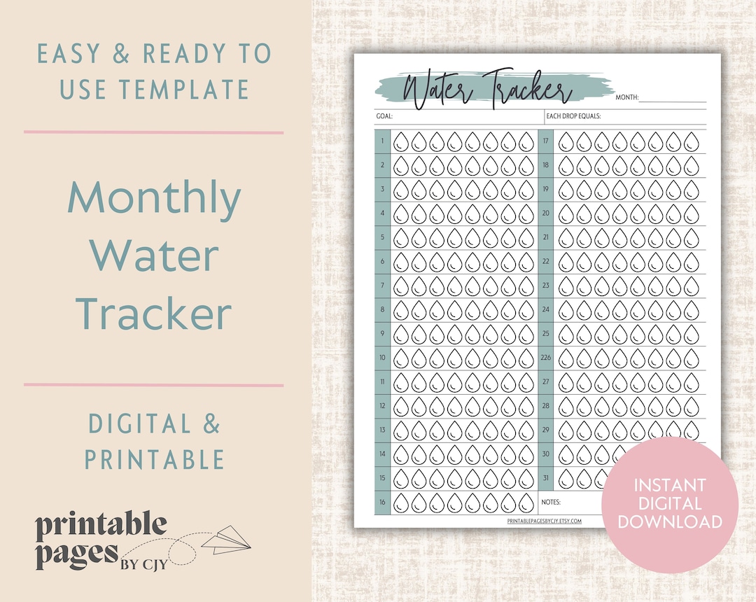 Monthly Water Tracker Printable Water Tracking Template - Etsy Australia