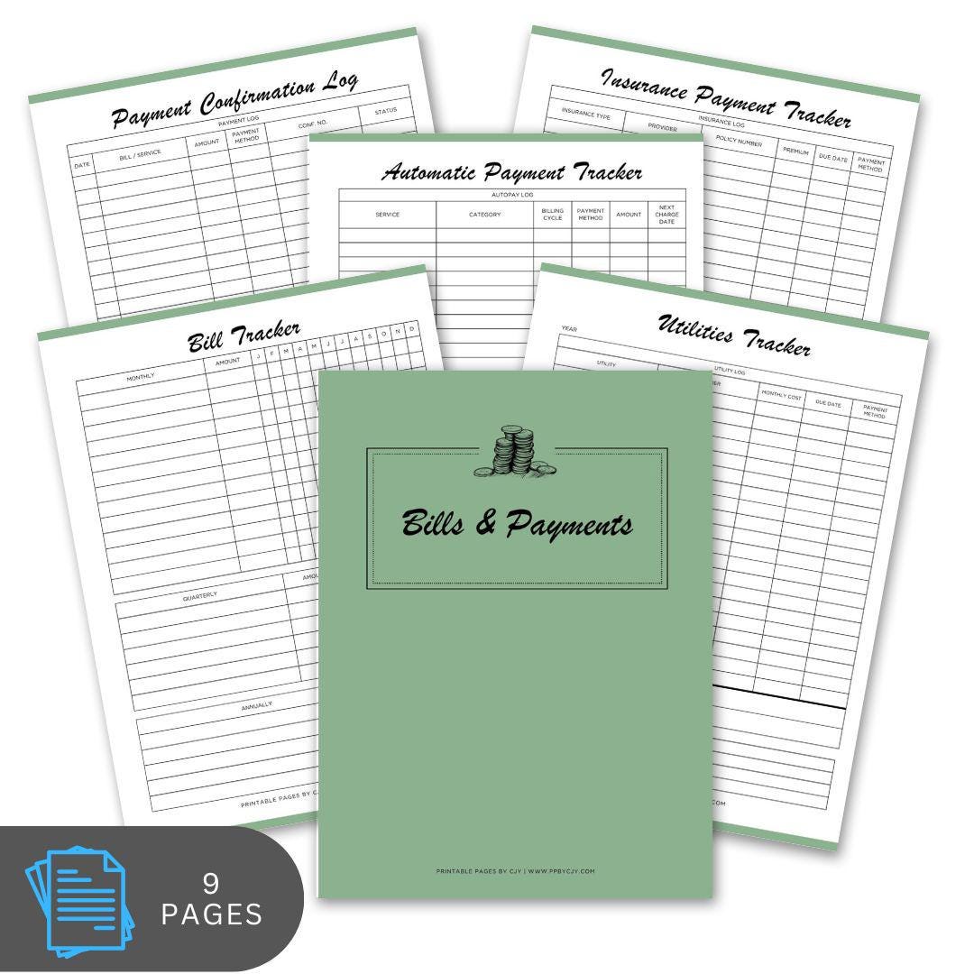 Bill Tracker Printable | 9 Page Monthly Payment Bundle (digital ...
