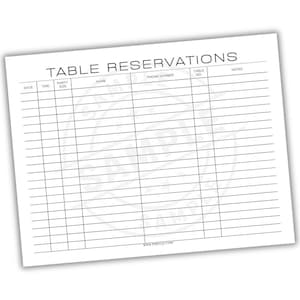 Restaurant Table Reservation Template | Dining Event Seating Planner | Seating Arrangement Booking Log | Dinner Party Coordination Tracker