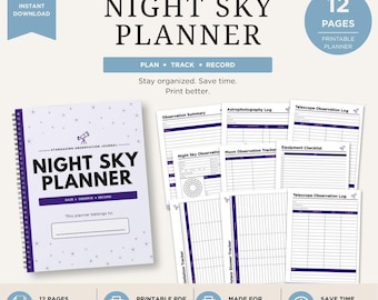 Night Sky Observation Planner | 12 Page Stargazing Journal Bundle (Digital Download)