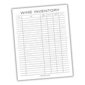 Wine Collection Inventory | Wine Cellar Management Sheet | Wine Bottle Catalog Organizer | Bartender Wine Product Supply List