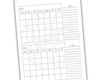 2-Month Blank Calendar Printable Undated Monthly Planner with Notes | Digital Download, Schedule Organizer, Goal & Habit Tracker