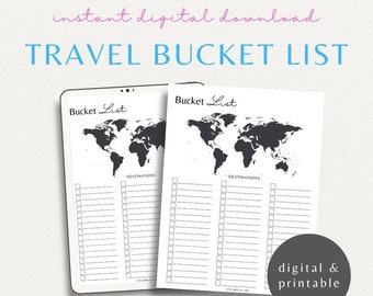 Travel Bucket List Printable Template | Holiday Trip Wishlist Digital Planner | Minimalist Family Places To Travel Dream Destinations List