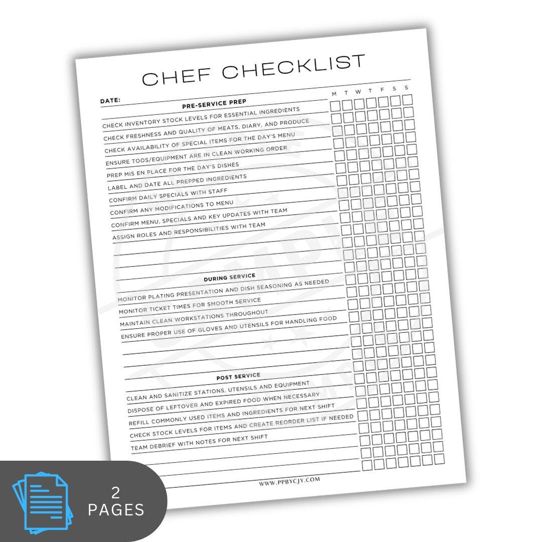Chef Checklist | Kitchen Prep & Restaurant Management Printable ...