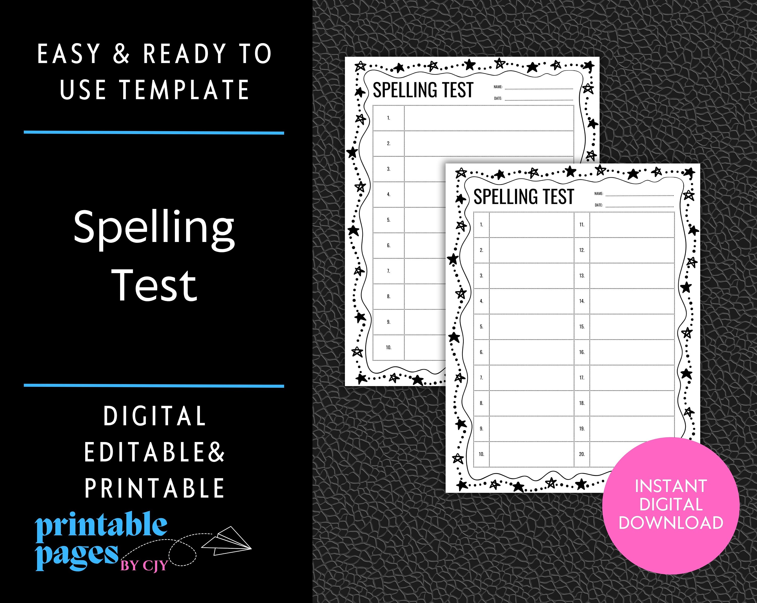 Spelling Test Template Spelling Practice Printable - Etsy