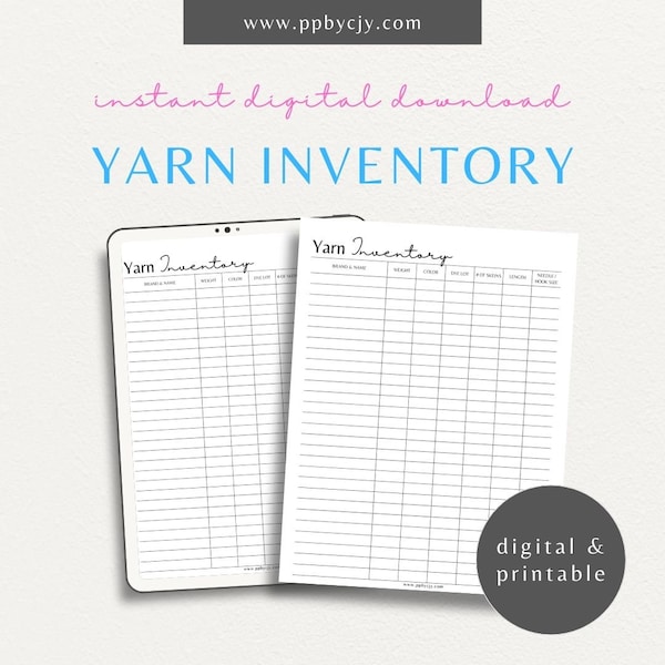 Yarn Inventory | Yarn Organizer Sheet | Knitting Yarn Printable Template | Crochet Yarn Inventory Tracker | Fiber Inventory Stash Inventory